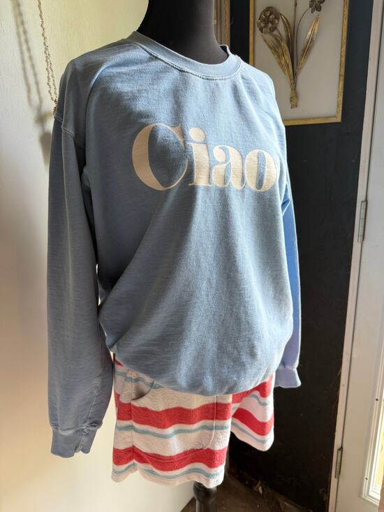 Sub Urban Riot Tops - Ciao Distressed Sweatshirt | Faded Blue Beach Pullover | 100% Cotton | Small